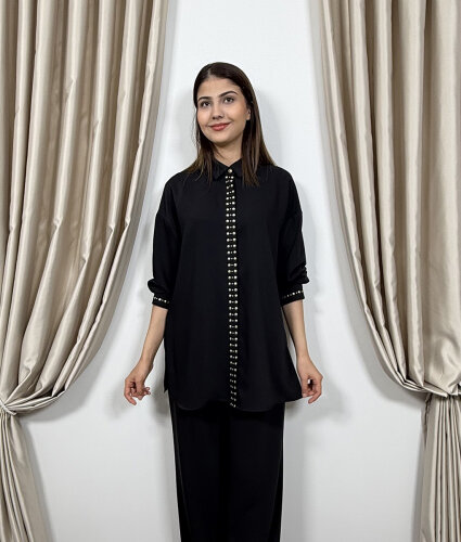 Si Design Zımba Detaylı Gömlek BLACK