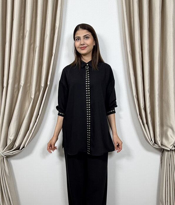 Si Design Zımba Detaylı Gömlek BLACK - 1