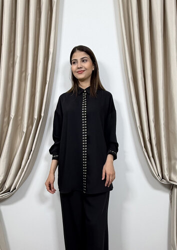 Si Design Zımba Detaylı Gömlek BLACK - 3