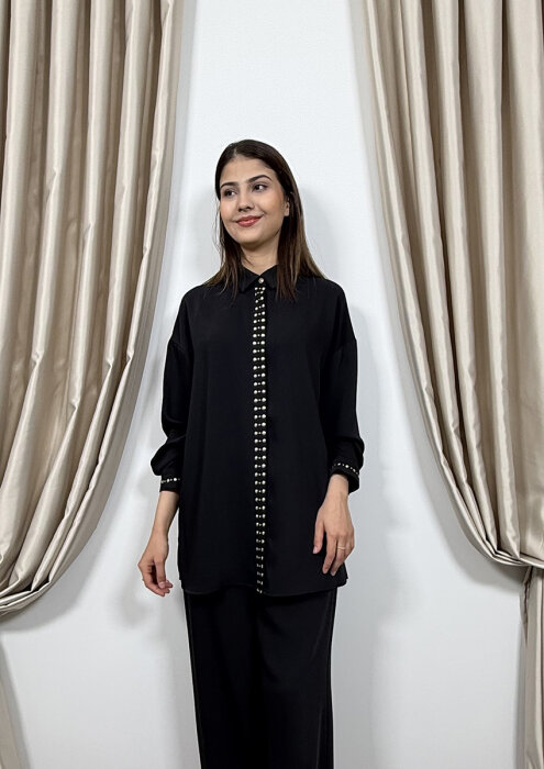 Si Design Zımba Detaylı Gömlek BLACK - 3
