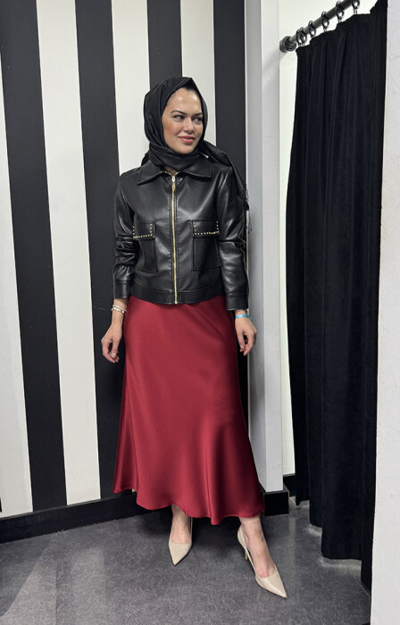 Si Desing Balık Kesim Saten Etek BORDO - 1