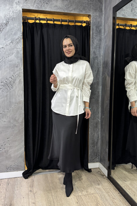 Si Desing Balık Kesim Saten Etek SİYAH - 4