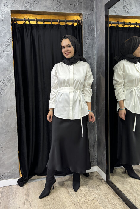 Si Desing Beli Kemerli Tunik EKRU - 1