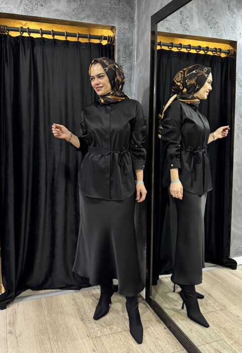 Si Desing Beli Kemerli Tunik SİYAH - 1