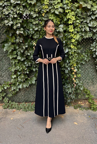 Si Desing Biyeli Elbise SİYAH