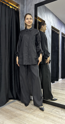 Si Desing Bol Paça Keten Pantolon SİYAH - 1