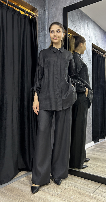 Si Desing Bol Paça Keten Pantolon SİYAH - 2