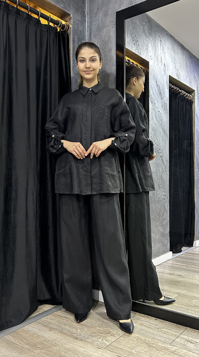 Si Desing Bol Paça Keten Pantolon SİYAH - 3