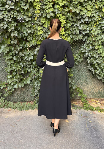 Si Desing İnci Detaylı Biyeli Elbise SİYAH - 4