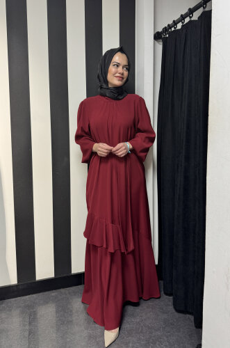 Si Desing Önü Büzgülü Elbise BORDO - 3