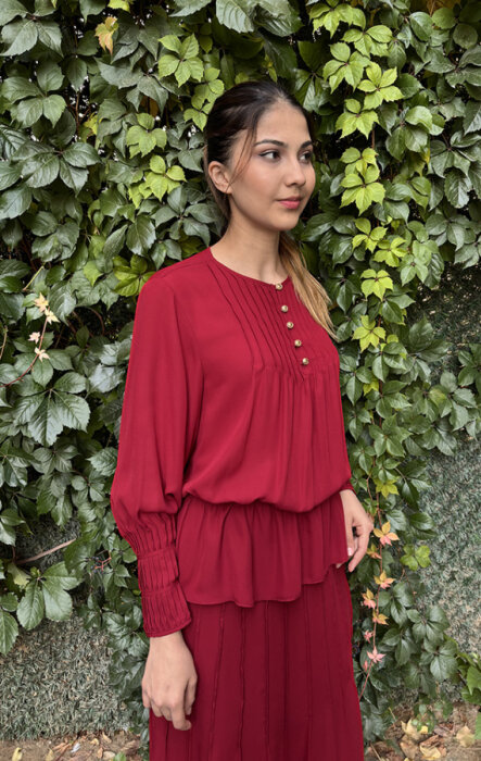 Si Desing Önü Dikişli Bluz BORDO - 1