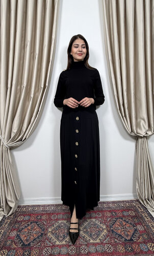 Si Desing Önü Düğmeli Etek SİYAH - 2