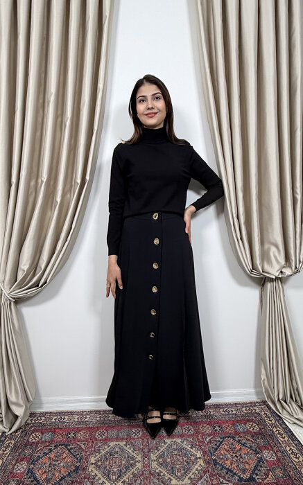 Si Desing Önü Düğmeli Etek SİYAH - 3