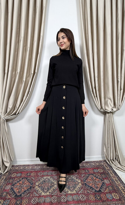 Si Desing Önü Düğmeli Etek SİYAH - 4