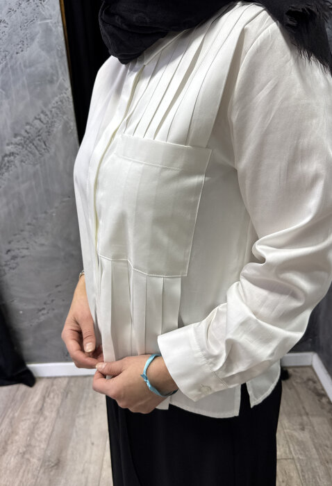 Si Desing Önü Fırfırlı Bluz EKRU - 4