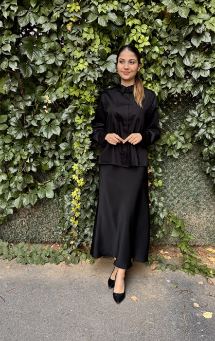 Si Desing Önü Fırfırlı Bluz SİYAH - 2