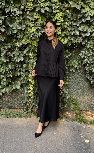 Si Desing Önü Fırfırlı Bluz SİYAH