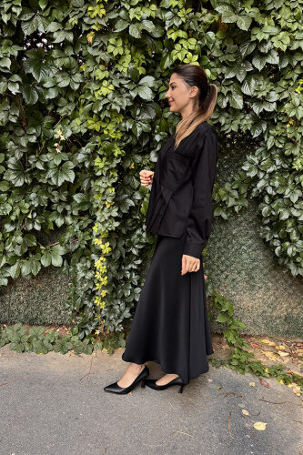 Si Desing Önü Fırfırlı Bluz SİYAH - 3