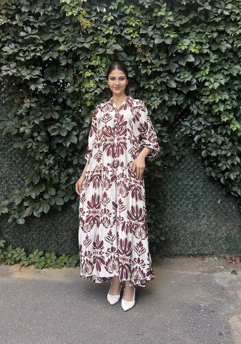 Sovera Motif Desen Mango Elbise KIRMIZI - 1