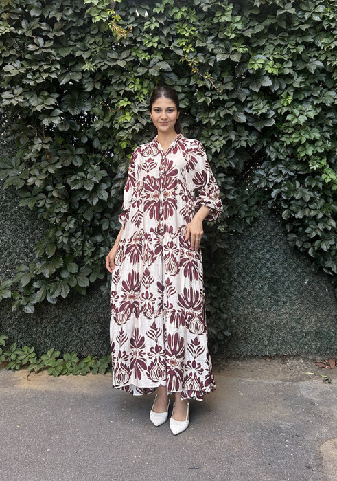 Sovera Motif Desen Mango Elbise KIRMIZI - 1