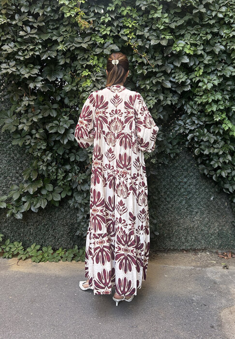 Sovera Motif Desen Mango Elbise KIRMIZI - 4