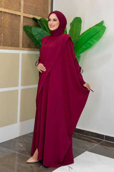 StudioNish Abaya Elbise Takım BORDO - 2