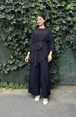 StudioNish Asimetrik Kesim Tunik ve Pantolon Takım SİYAH - 2