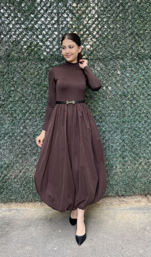 StudioNish Balon Elbise KAHVE - 2