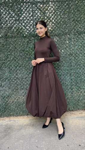 StudioNish Balon Elbise KAHVE - 3