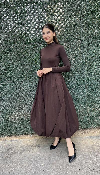 StudioNish Balon Elbise KAHVE - 3