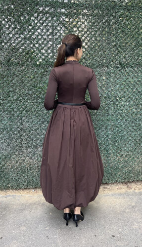 StudioNish Balon Elbise KAHVE - 4