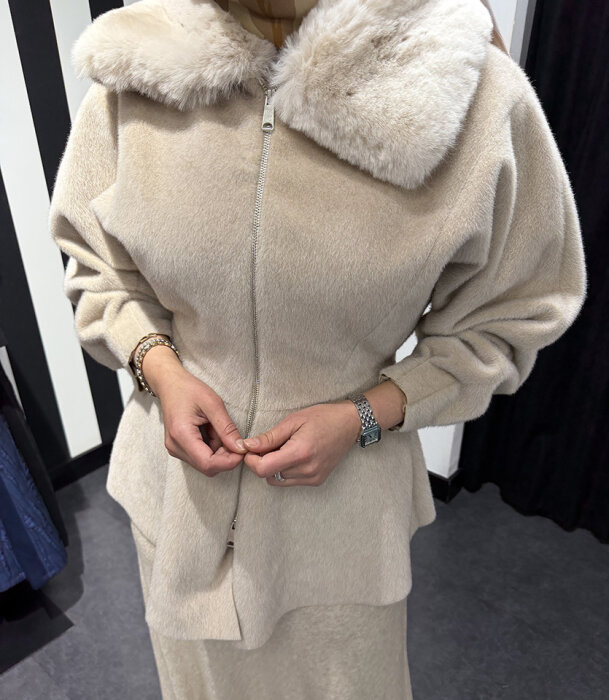 StudioNish Bella Yakası Kürklü Fox Kaban BEJ - 3