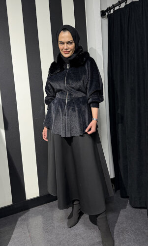 StudioNish Bella Yakası Kürklü Fox Kaban SİYAH