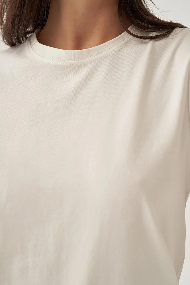 StudioNish Bisiklet Yaka Kolsuz Pamuklu Likralı T-Shirt EKRU - 3
