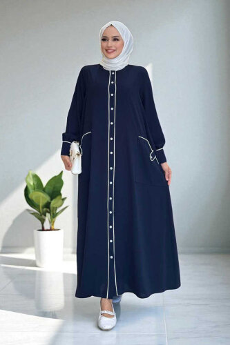 StudioNish Boydan Düğmeli Ferace Elbise LACİVERT - STUDIO NİSH