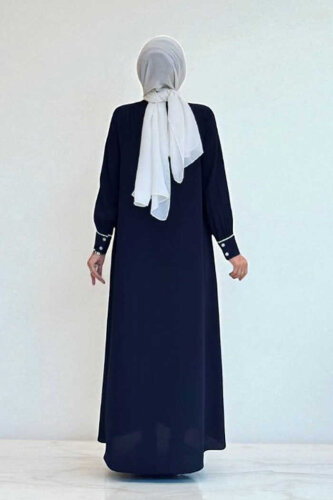 StudioNish Boydan Düğmeli Ferace Elbise LACİVERT - 2