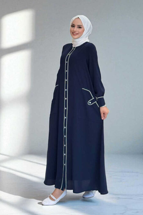 StudioNish Boydan Düğmeli Ferace Elbise LACİVERT - 3