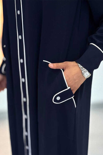 StudioNish Boydan Düğmeli Ferace Elbise LACİVERT - 4