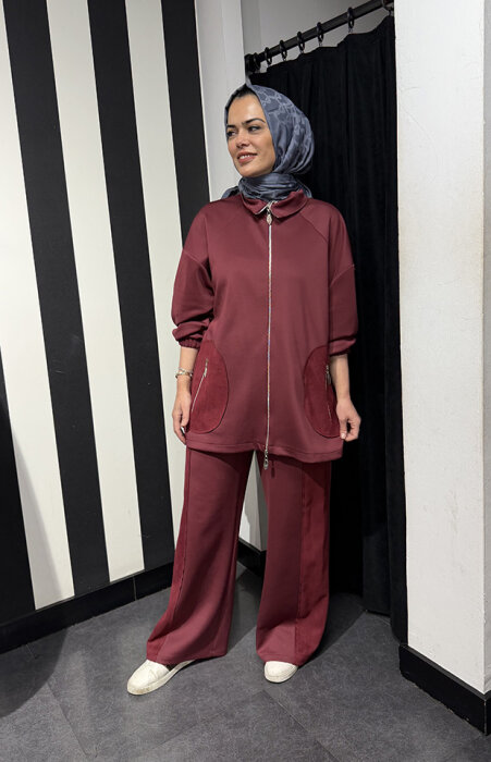 StudioNish Çift Fermuarlı Scuba Takım Burgonya - 2