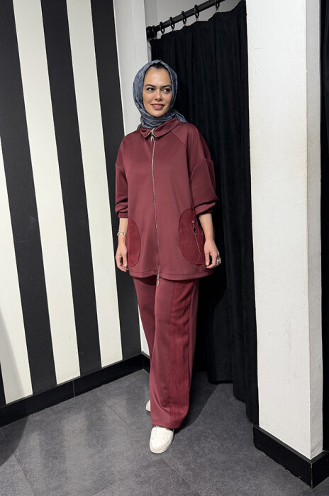 StudioNish Çift Fermuarlı Scuba Takım Burgonya - 1