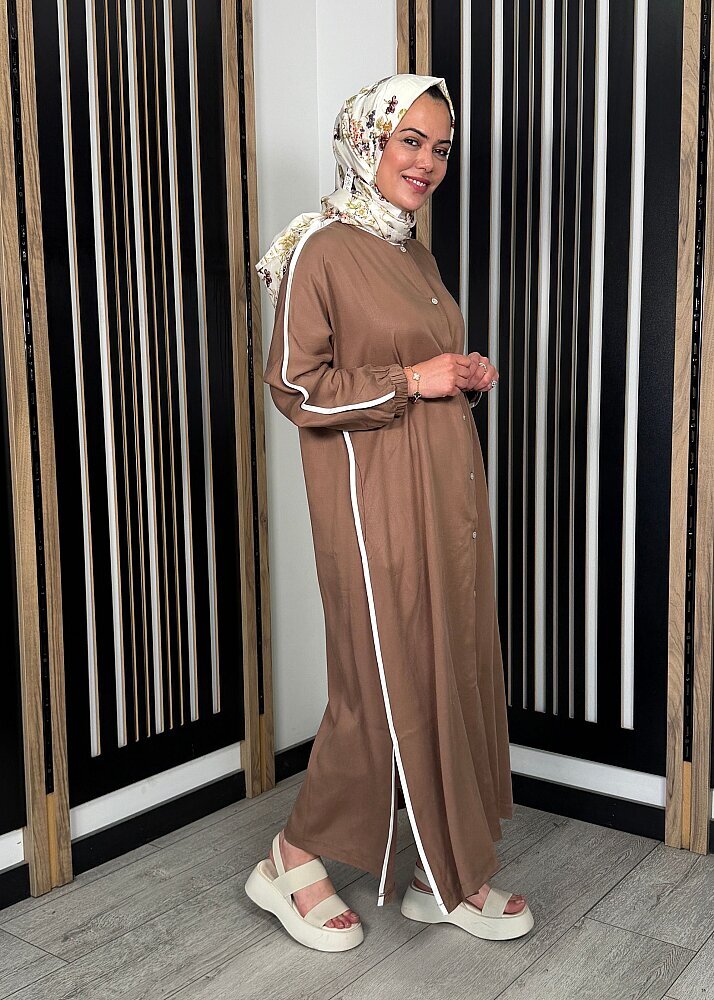 StudioNish Çizgi Detaylı Yanları Yırtmaçlı Kap KAHVE - 6