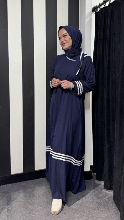 StudioNish Dokuma Şallı Elbise LACİVERT - 2