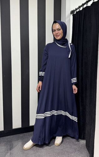 StudioNish Dokuma Şallı Elbise LACİVERT - 3