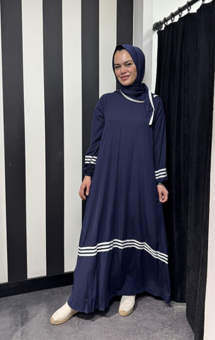 StudioNish Dokuma Şallı Elbise LACİVERT - 3