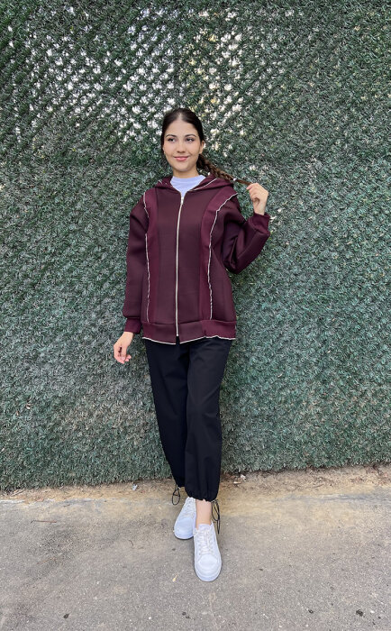 StudioNish Fırfır Detaylı Scuba Ceket BORDO - 1