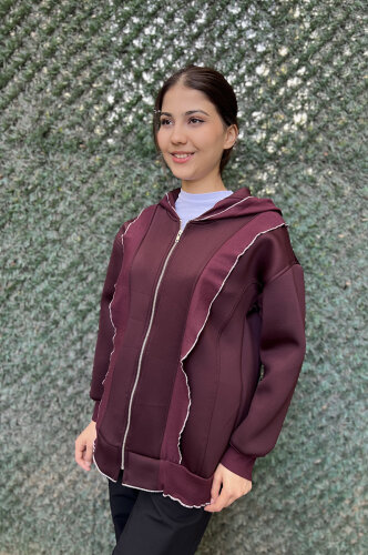 StudioNish Fırfır Detaylı Scuba Ceket BORDO - 3