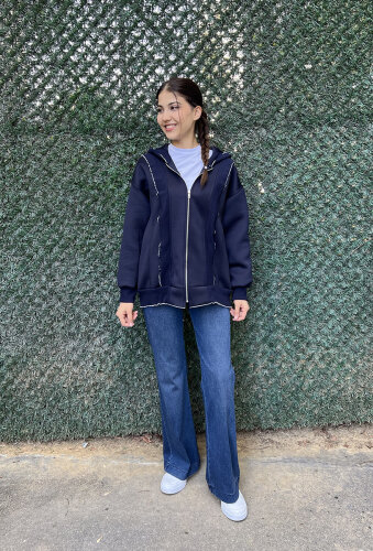 StudioNish Fırfır Detaylı Scuba Ceket LACİVERT - 4