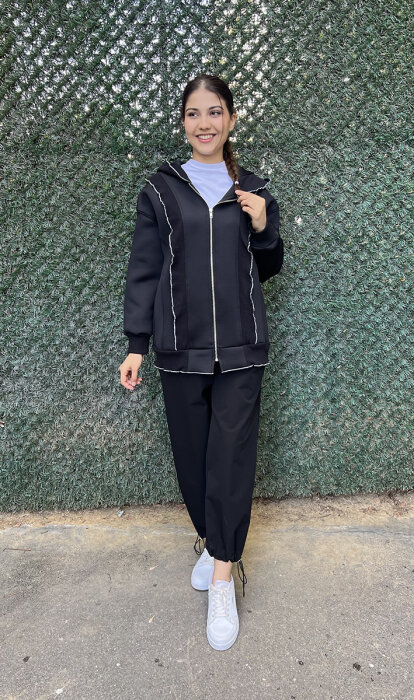 StudioNish Fırfır Detaylı Scuba Ceket SİYAH - 1