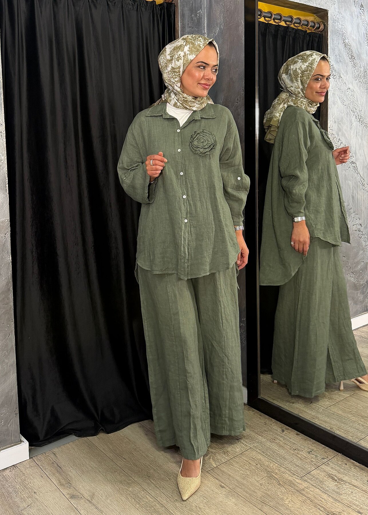 StudioNish Gül Detaylı Pantolonlu Takım HAKİ - 2