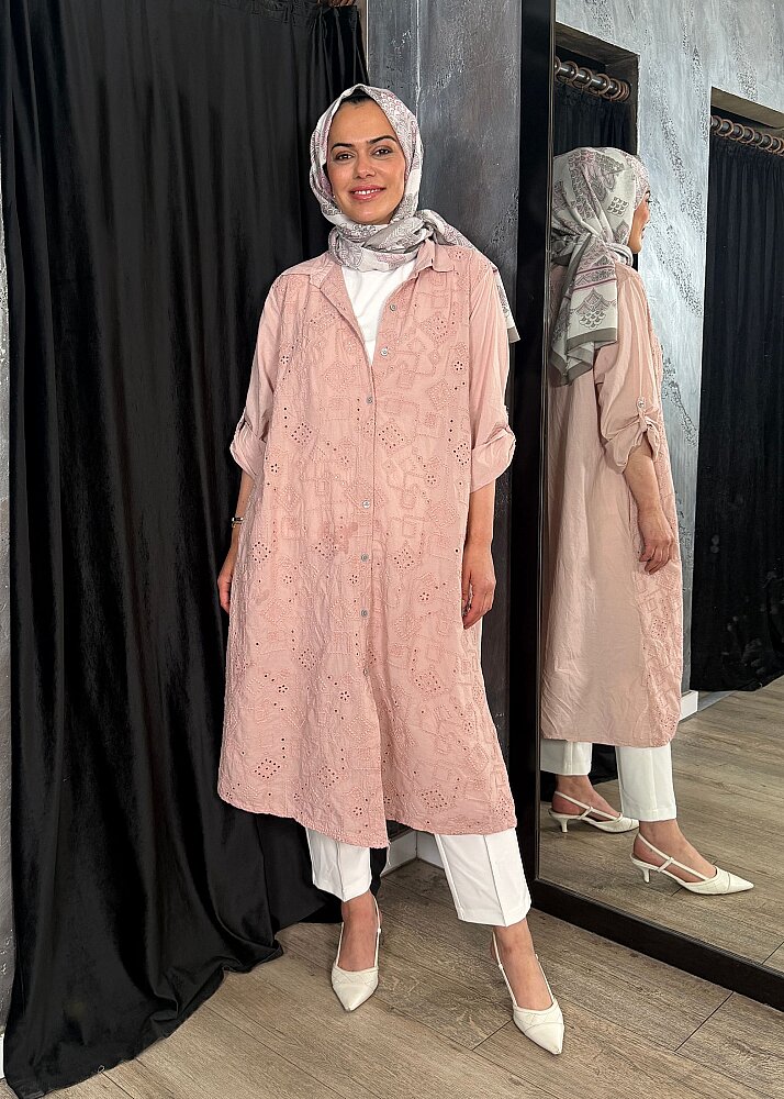 StudioNish Keten Elbise İşlemeli PEMBE - 2